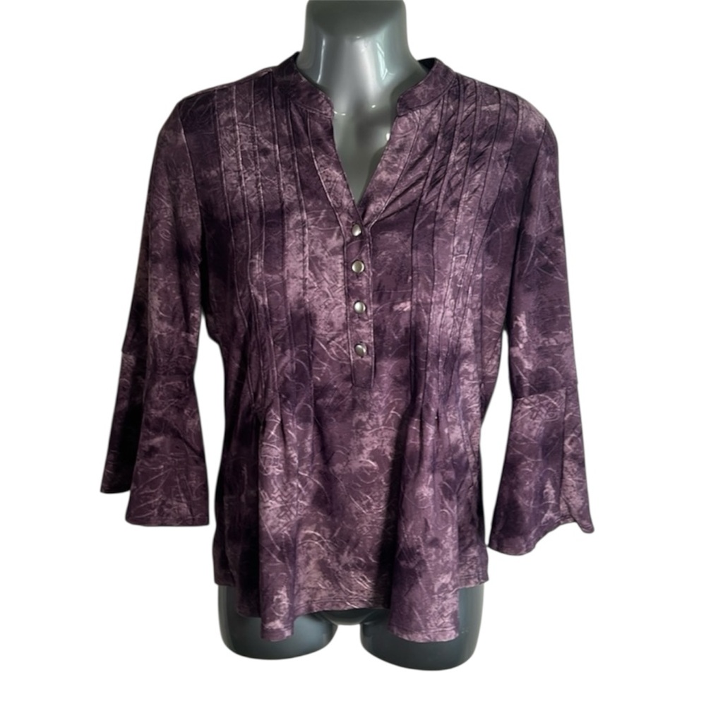 NY Collection Y2K Flowy Purple Button Down 3/4 Sleeve SP